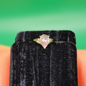 Pink teardrop ring set in 925 sterling silver 14k gold plated cubic zirconia